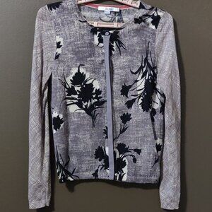 Boden Grey/Black/Cream Floral 100% Wool Cardigan Sweater SIZE US 6